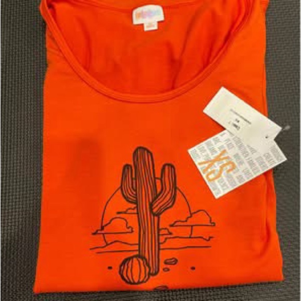 LuLaRoe Orange Short Sleeve Tee with Cactus Graphic